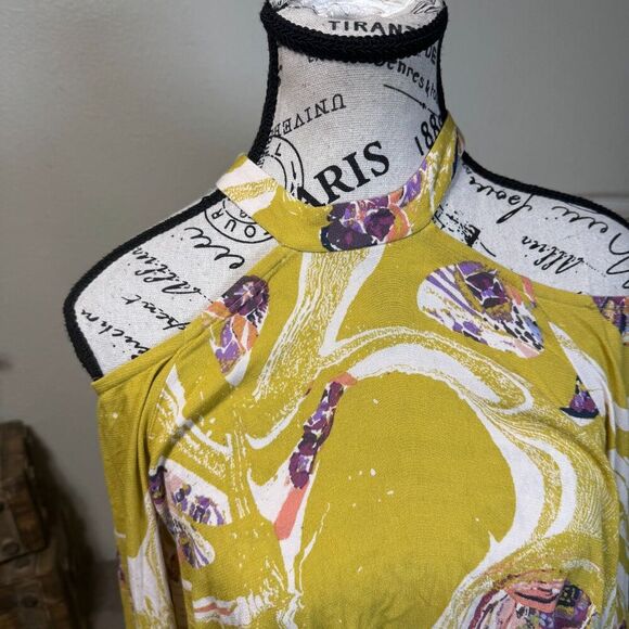 Free People Drift Away Boho Bishop Sleeves Tunic Cold Shoulder Dress Sz S Flowy - Picture 3 of 11